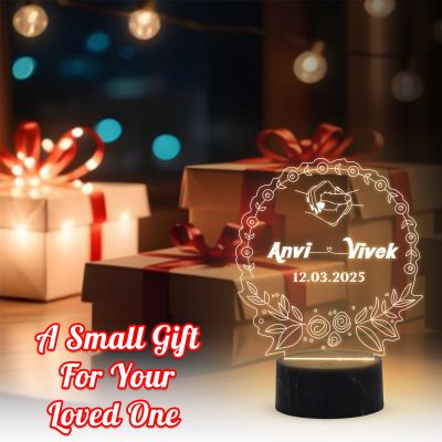 Personalized Couple Night Lamp with Warm White Lamp Customized with Name Date Gift for Anniversary Birthday Engagement, Couple Gift Husband Wife